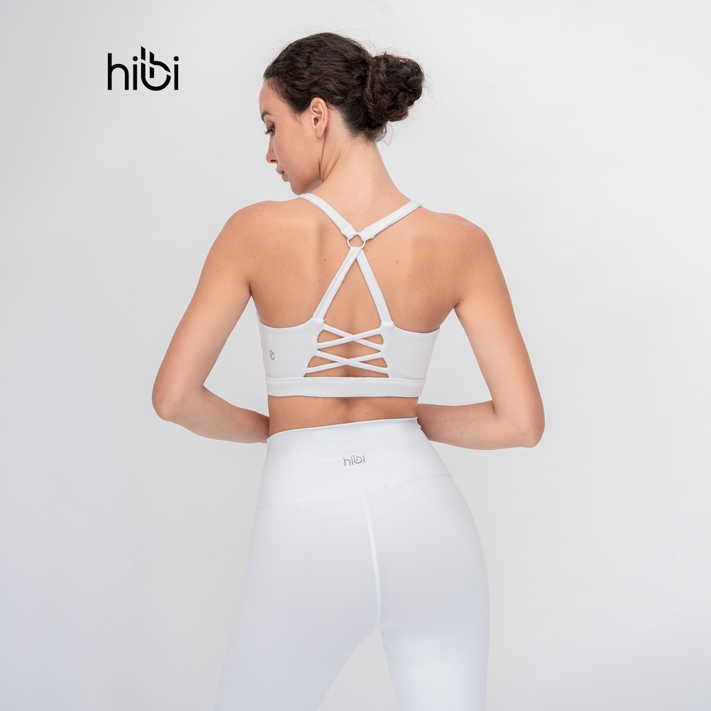 Set Đồ Tập Yoga Gym Luxury Hibi Sports H153 Áo 2 Dây Lưng Tam Giác, Đen và Trắng, Kèm Mút Ngực, Chất Vải Rib & Hi-Fabric