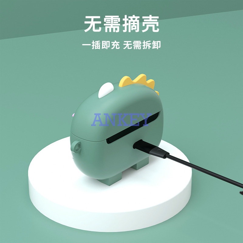 Sony LinkBuds S WF-LS900N Cover Green Dinosaur Earphone Silicone Case Earbuds Waterproof Shockproof Soft Protective Headphone Cover Headset Skin with Hook