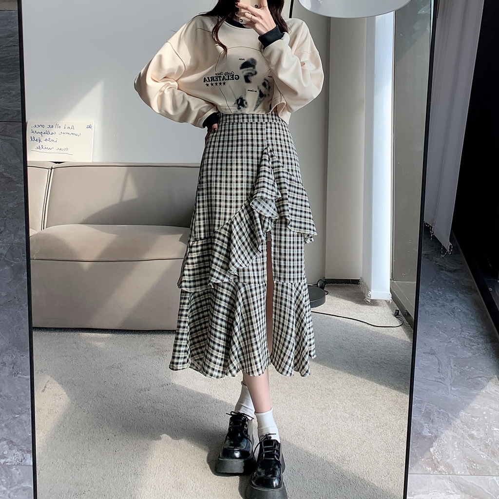 Chân váy đuôi cá MULTIPLICATION dáng dài thiết kế xẻ tà họa tiết kẻ sọc phong cách cổ điển thời trang xuân hè mới cho nữ