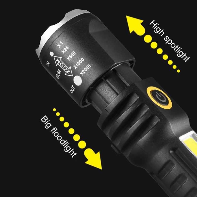 Đèn Pin LED COB Khẩn Cấp 3 Chế Độ Chất Lượng Cao Chống Thấm Nước Bằng ABS Có Thể Sạc Lại Bằng Cổng USB