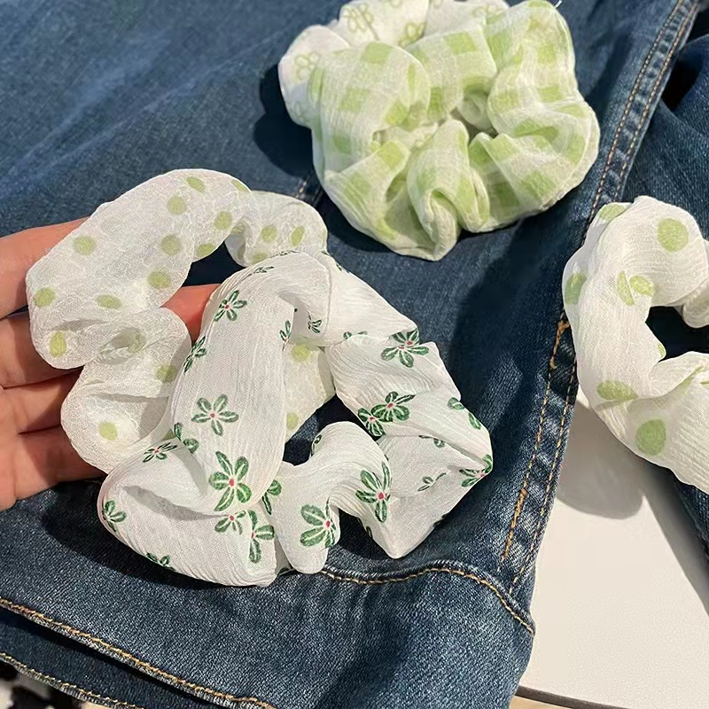 Dây Buộc Tóc Cao Su Phối Lưới Màu Xanh Lá Cỡ Lớn Phong Cách Mori Đơn Giản Thời Trang Mùa Hè Cho Nữ