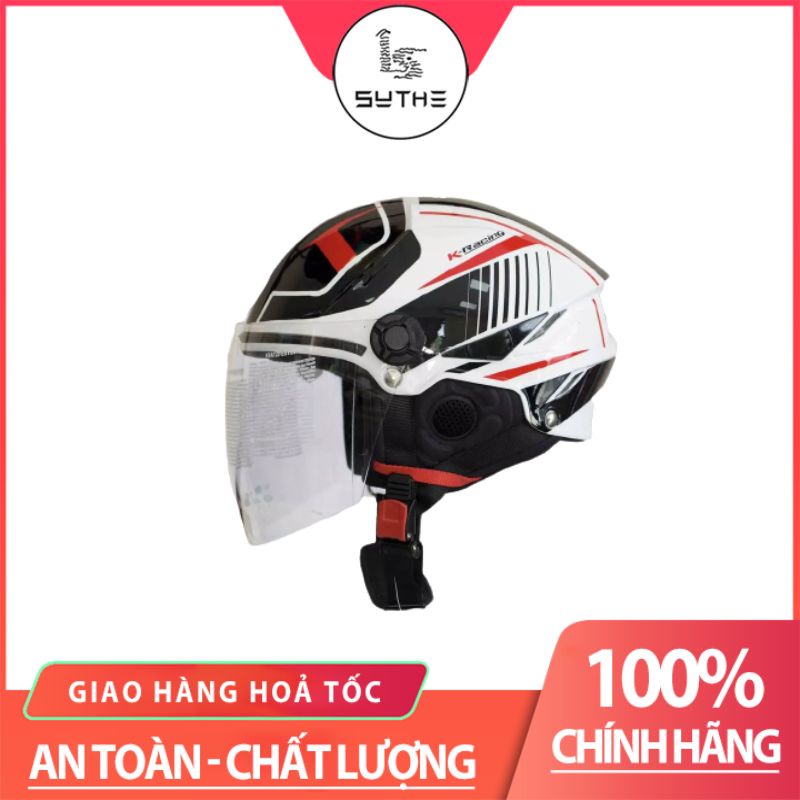 Nón Bảo Hiểm Nửa Đầu KYT Tiger Có Kính Che Mặt Tem Trắng Đen Với Thiết Kế Tinh Tế Trông Rất Đẹp Mắt Và Cool Ngầu