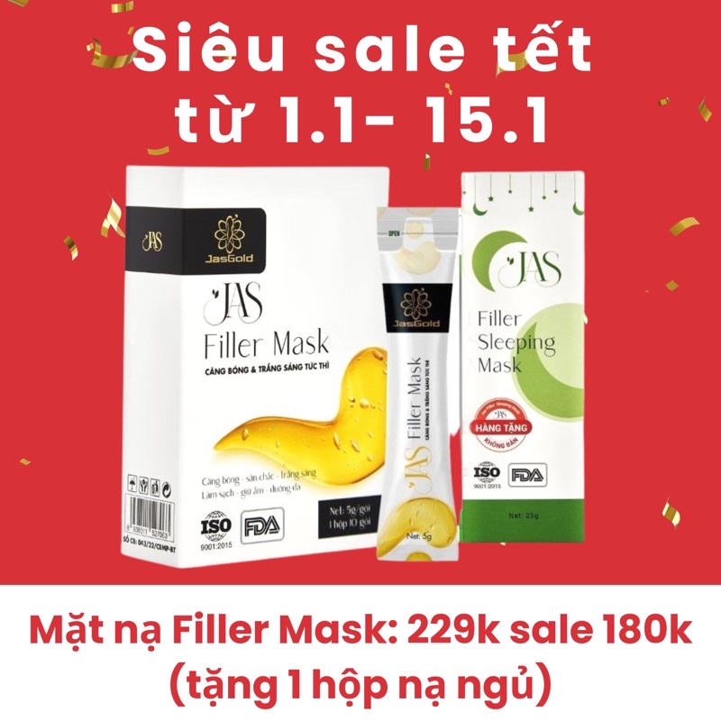 Mặt nạ Jas Filler Mask- Căng Bóng Trắng Da -Mặt nạ lột -Collagen hộp 10 gói tặng kèm 1 hộp