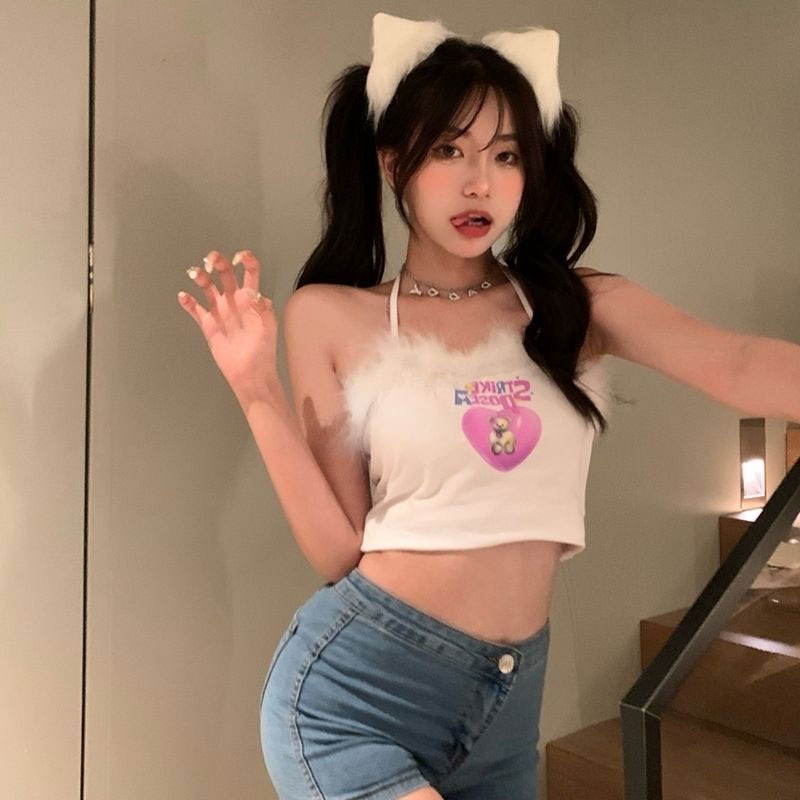 Áo hai dây XINLANYASHE in họa tiết gợi cảm thời trang phong cách Hàn Quốc dành cho bạn nữ