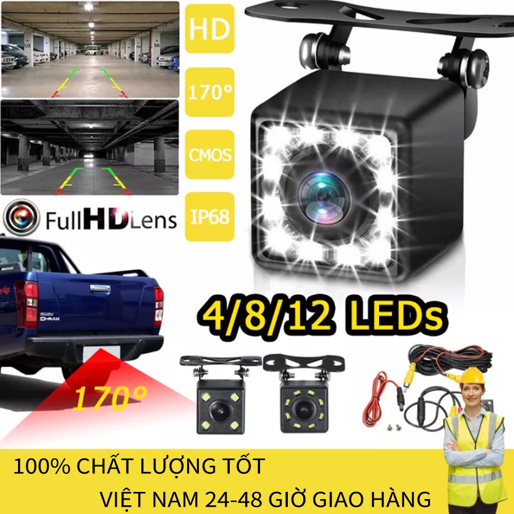 Camera lùi 8LED/12LED Đèn hậu xe biển kiểm được cắm vào camera góc rộng phía sau tầm nhìn ban đêm chống thấm nước HD | BigBuy360 - bigbuy360.vn