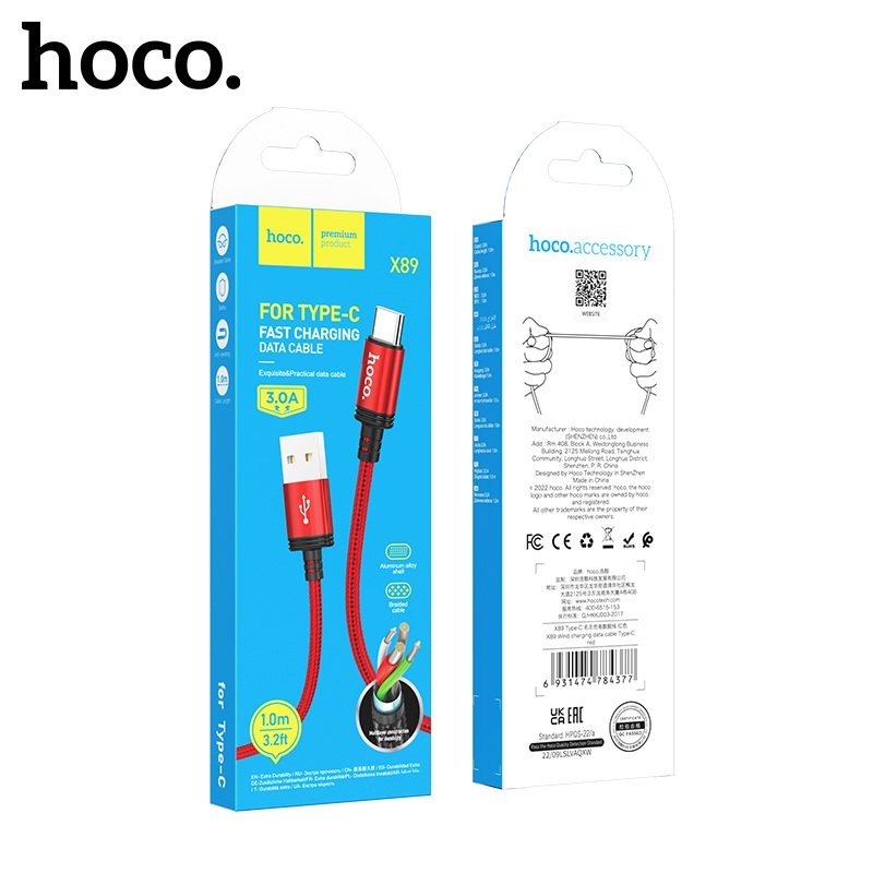 Cáp sạc Hoco X89 Type-C sạc nhanh 3A đầu sạc chống gãy gập dài 1M