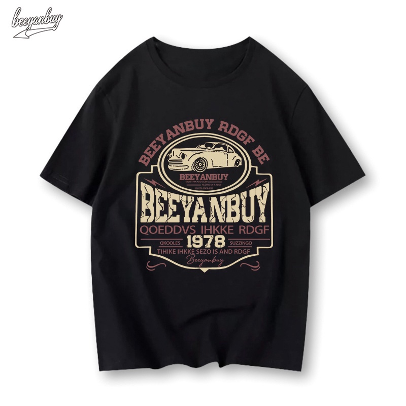 Áo thun unisex BEEYANBUY tay lỡ phong cách retro oversize 100% từ cotton