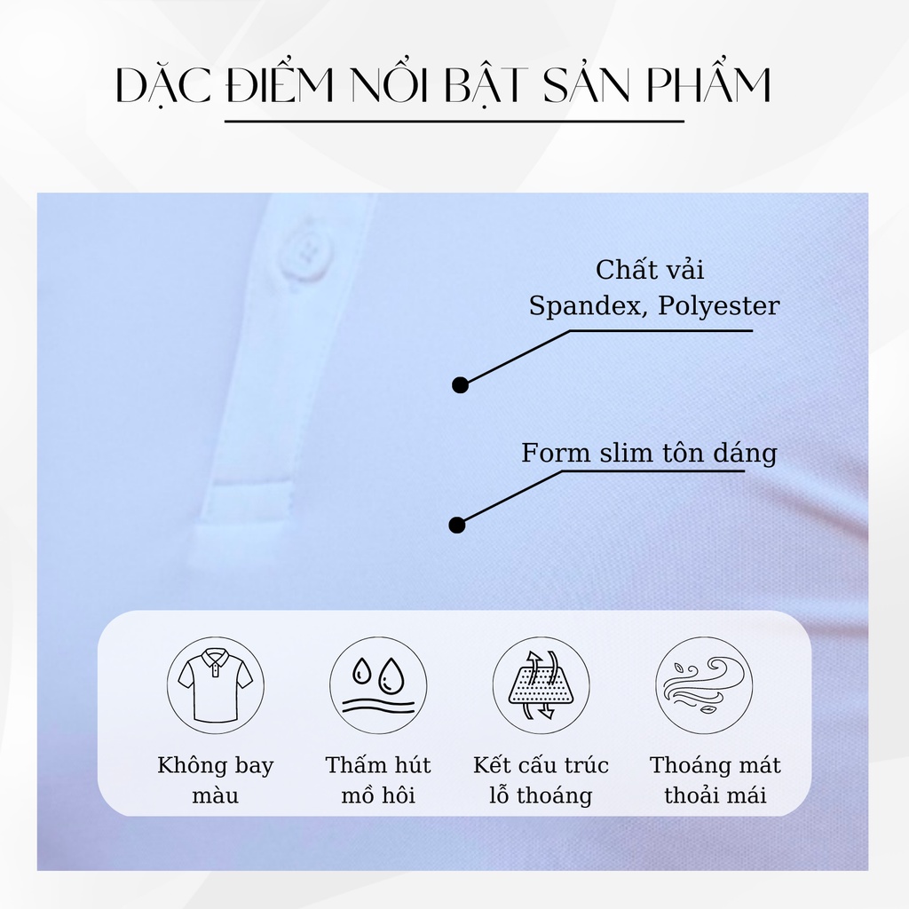 Áo thun polo nam trắng tay ngắn form slimfit HUDOMAN vải Poly Pique chống nhăn, bền màu thấm hút mồ hôi AOPOLO-008