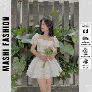 Set áo croptop chân váy xòe tay phồng kết hợp với chân váy phồng xoè phong cách công chúa, tiểu thư- belle set