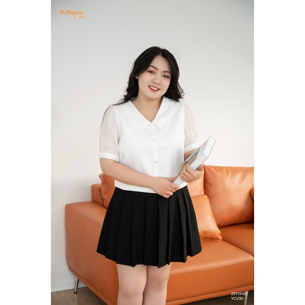 Áo croptop cổ nhọn phối BIGSIZE (55kg đến 95kg) - 23YSM01 - [BU Bigsize Young]