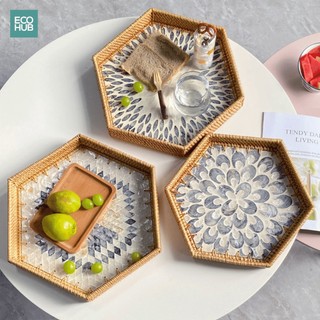 Khay khảm trai viền mây ECOHUB hình lục giác trang trí decor bàn trà