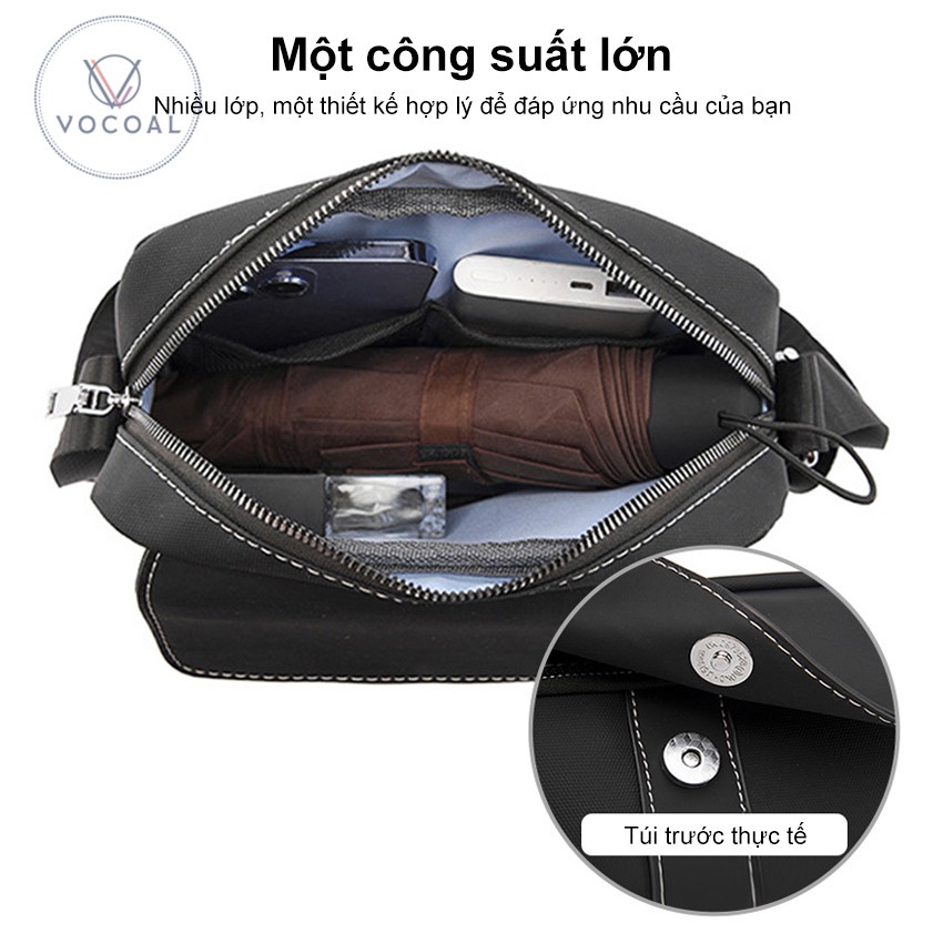 Vocoal Túi đeo chéo cho nam Túi đeo vai màu đen chống thấm nước Túi du lịch xách tay thời trang đa năng