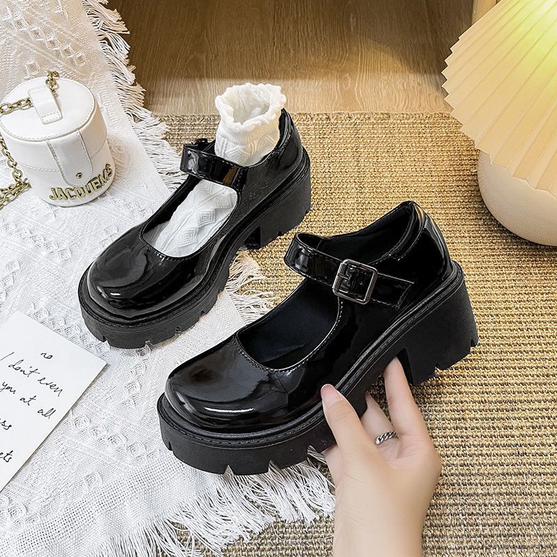 Giày Da Cao Gót Hở Ngón Đế Dày Phong Cách Lolita