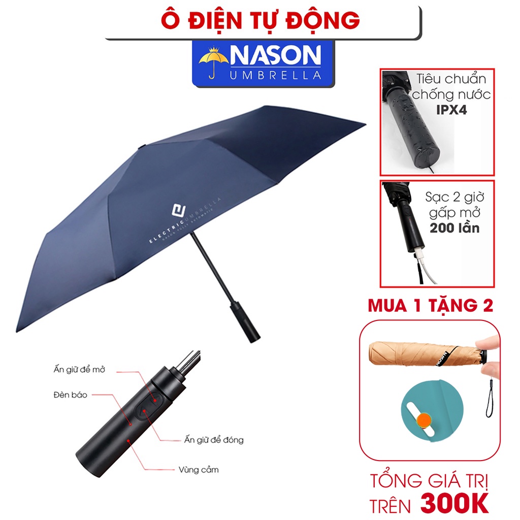 Ô dù điện thông minh Electric Auto Umbrella Nason đóng mở tự động, chống gió, che nắng che mưa chống nắng chống tia UV