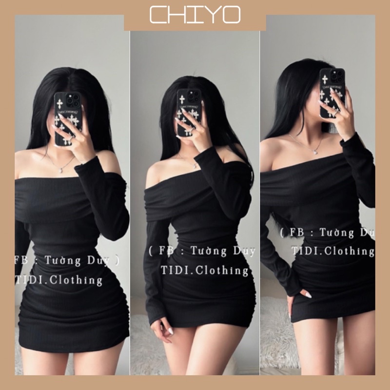 Đầm Thun Gân Xc Trễ Vai Tay Dài Basic D103