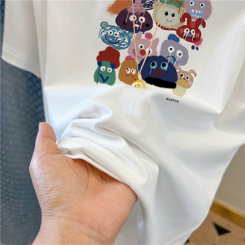 NRVP Áo Thun 100% Cotton Tay Ngắn Dáng Suông In Họa Tiết Hoạt Hình Phong Cách Hàn Quốc Thời Trang Unisex Size 5XL