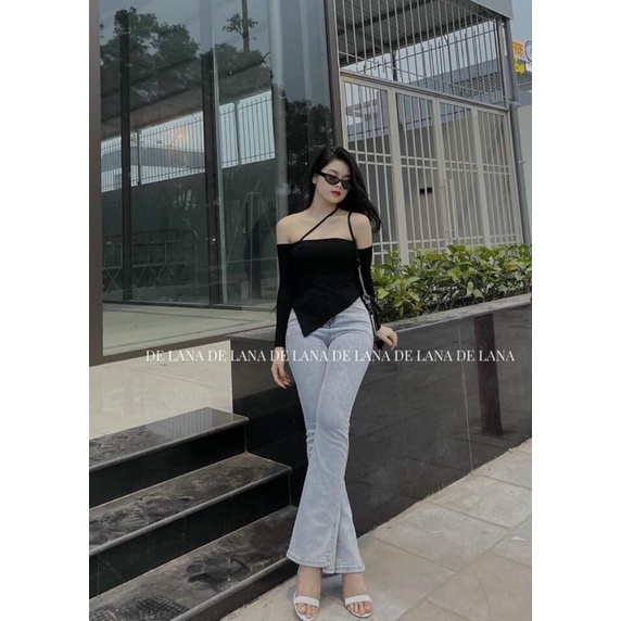 Áo kiểu hở vai cổ dây phối vạt áo chéo phong cách