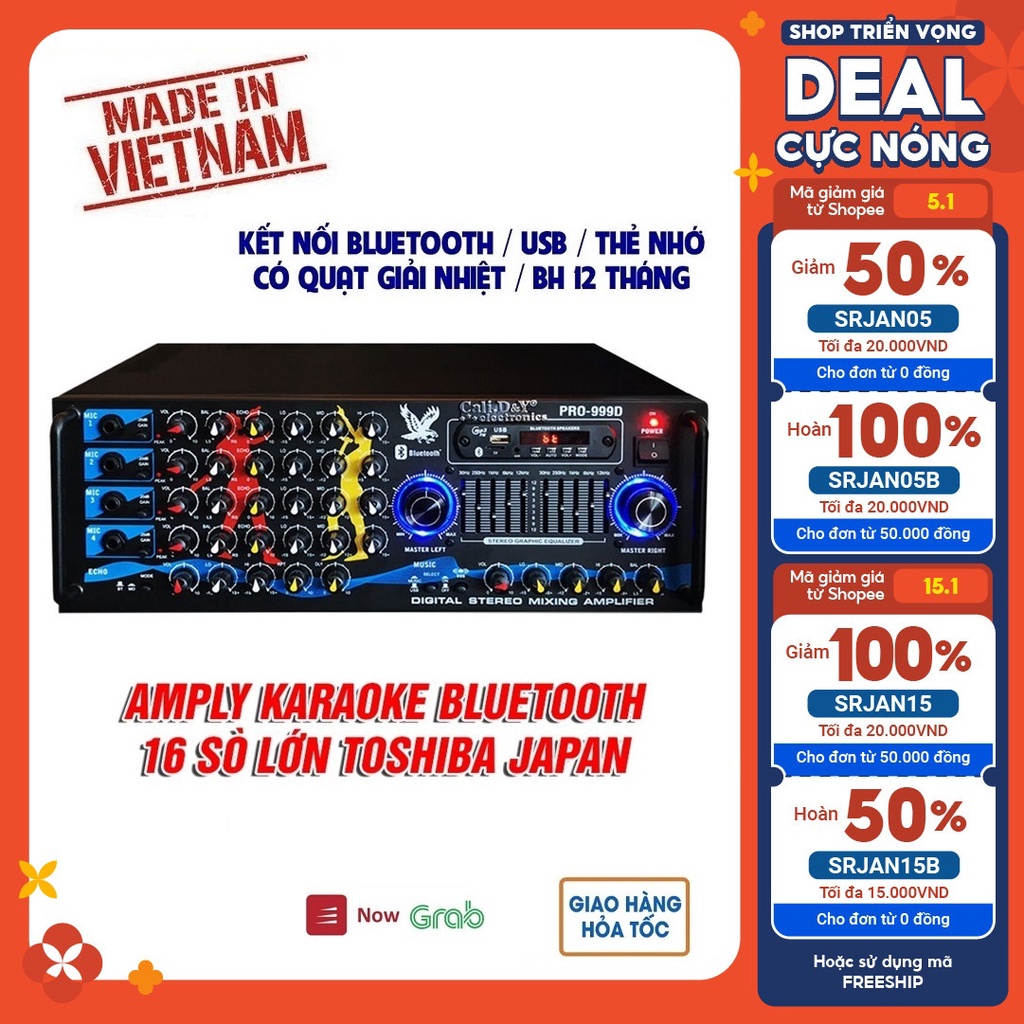 Amply Bluetooth Karaoke Ampli Gia đình 16 sò lớn Cali DY PRO - 999D tích hợp lọc xì