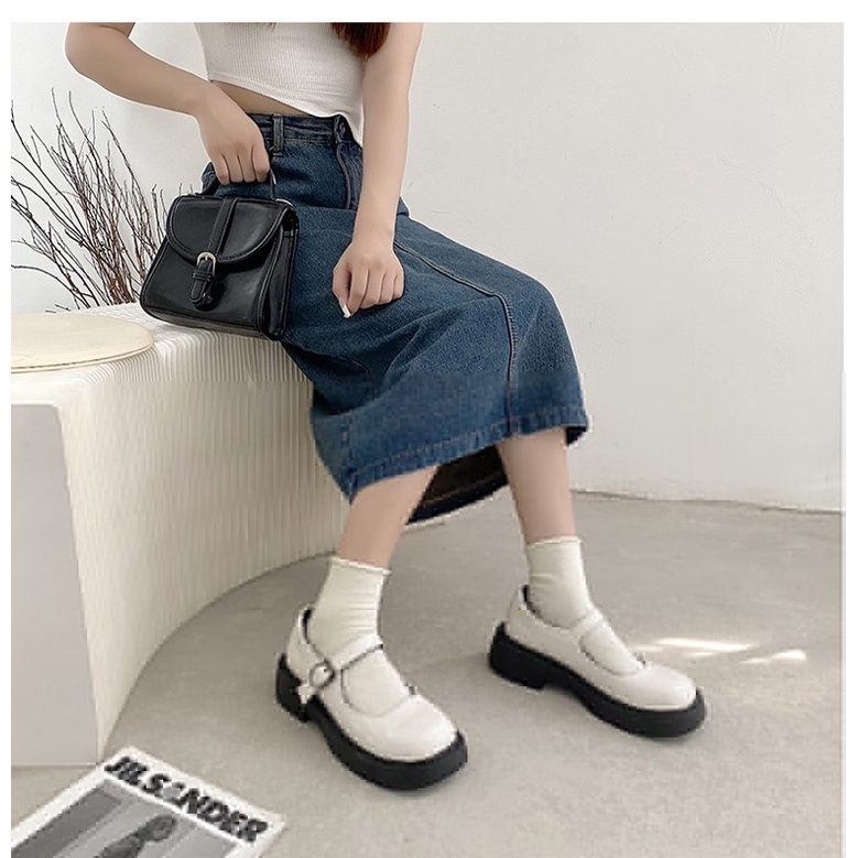 Giày nữ đế cao 3p phong cách hàn quốc, giày búp bê lolita dây cài chất liệu mềm mại