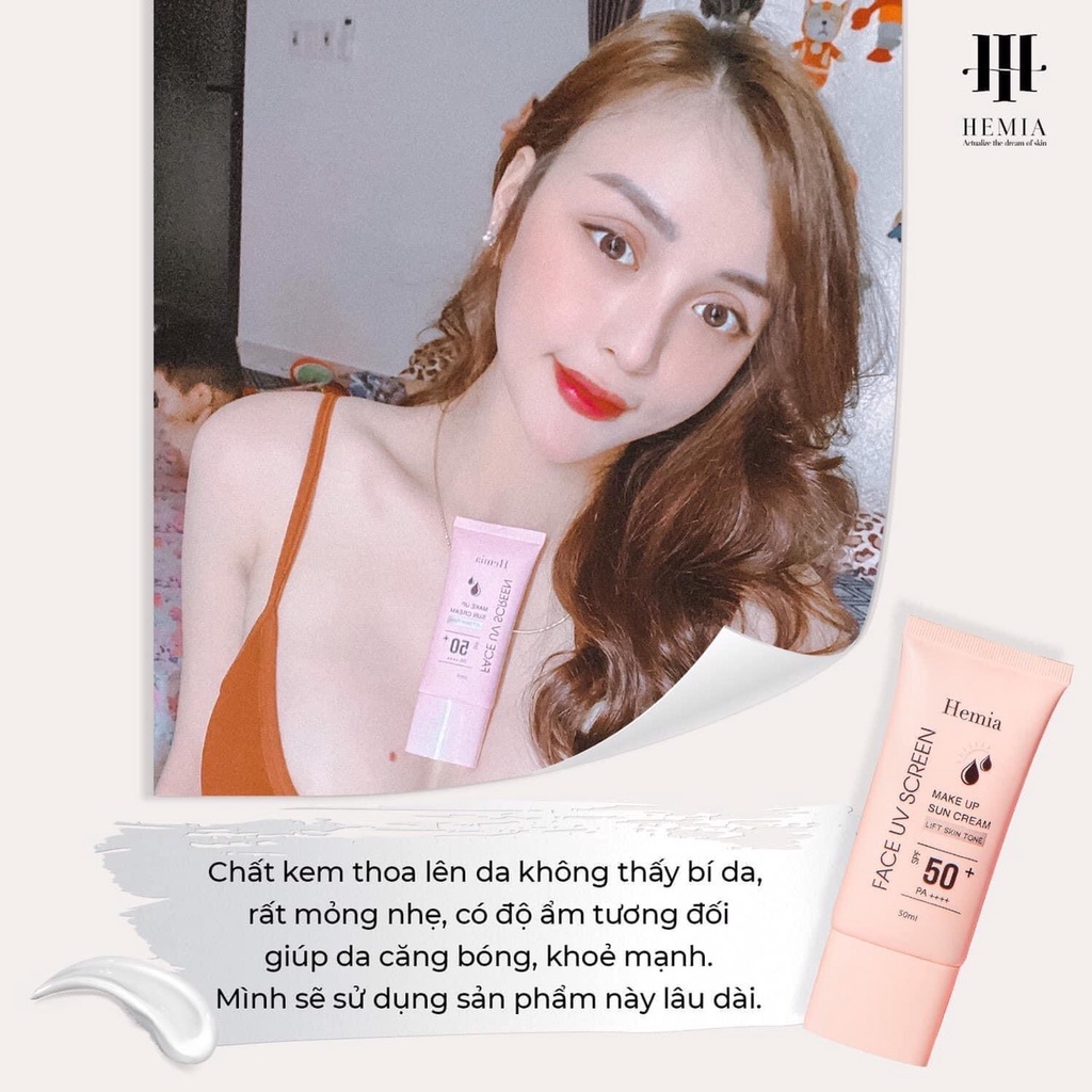 Kem Chống Nắng Hemia SPF 50+ Dưỡng Trắng Chống Nắng Kiềm Dầu Make Up Chống Lão Hoá Dùng Được Cho Mọi Loại Da Hàn Quốc