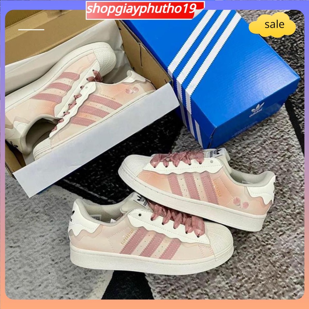 Giày thể thao Adidas superstar Hồng kem, Giày snaeker Das sò capuchino nam nữ cực xinh hot trend 2022 hàng FullBoxBill