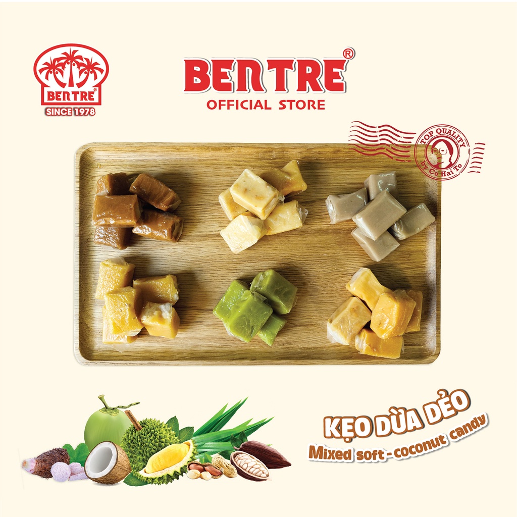 Kẹo dừa Dẻo Béo Đậu Phộng chính hiệu Hai Tỏ Bến Tre Hộp 250g