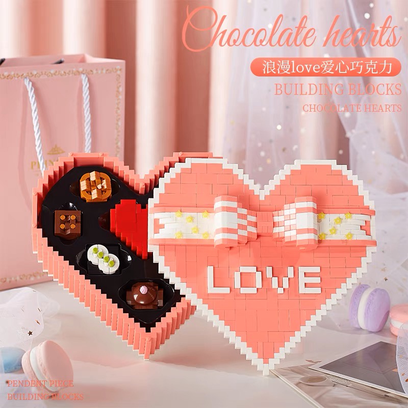 Xếp hình Hộp Quà Tình Yêu Valentine Chocolate đồ chơi lắp ráp ghép hình hình trái tim