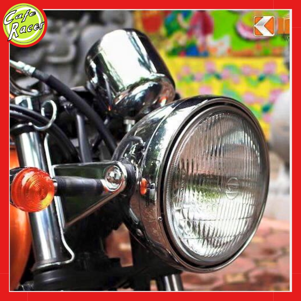 Đèn pha xe máy tròn CAFE RACER gáo sắt mặt kính kích thước 16cm độ xe Classic GN125 CG125 Win