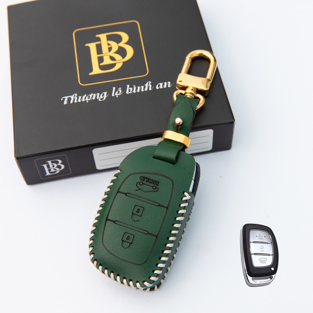 Bao da chìa khóa ô tô xe hơi BB hyundai elantra, tucson, i10 chìa thông minh 3 nút da thật chống xước chính hãng