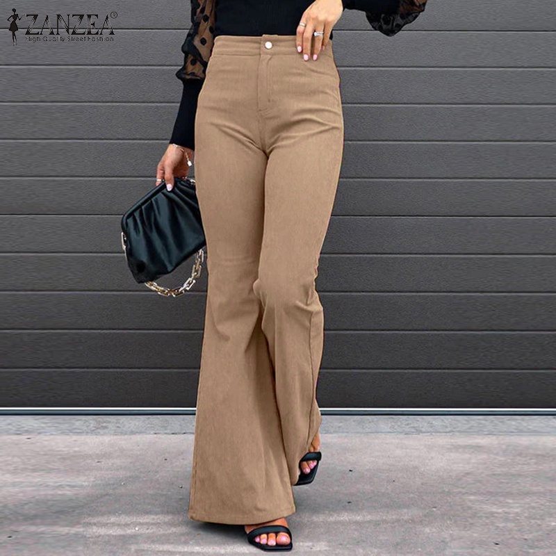 Quần dài ZANZEA ống loe lưng cao phong cách cổ điển thanh lịch dành cho nữ