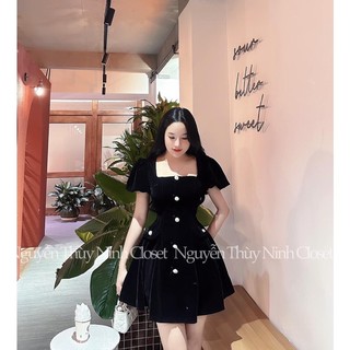 🧧đầm nhung phốt nút dáng xoè siêu xinhh 60-90kg 🧧 bigsize rin heo