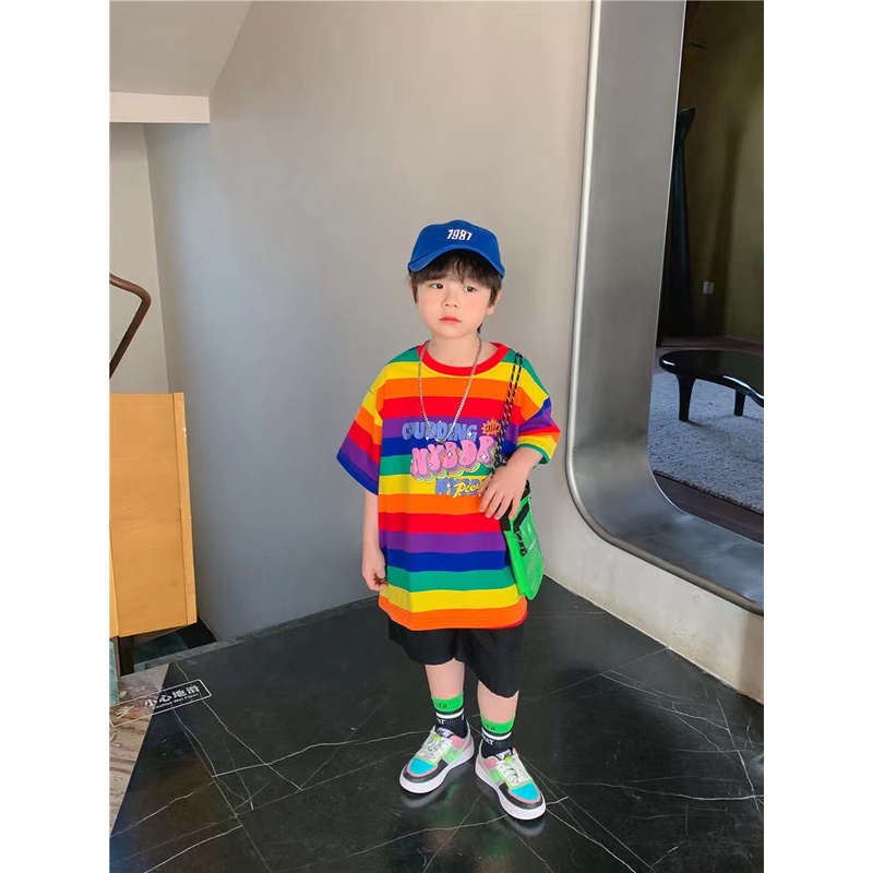 ♂✸Áo Thun Tay Ngắn Họa Tiết Kẻ Sọc Thời Trang Mùa Hè 2022 Dành Cho Bé Trai