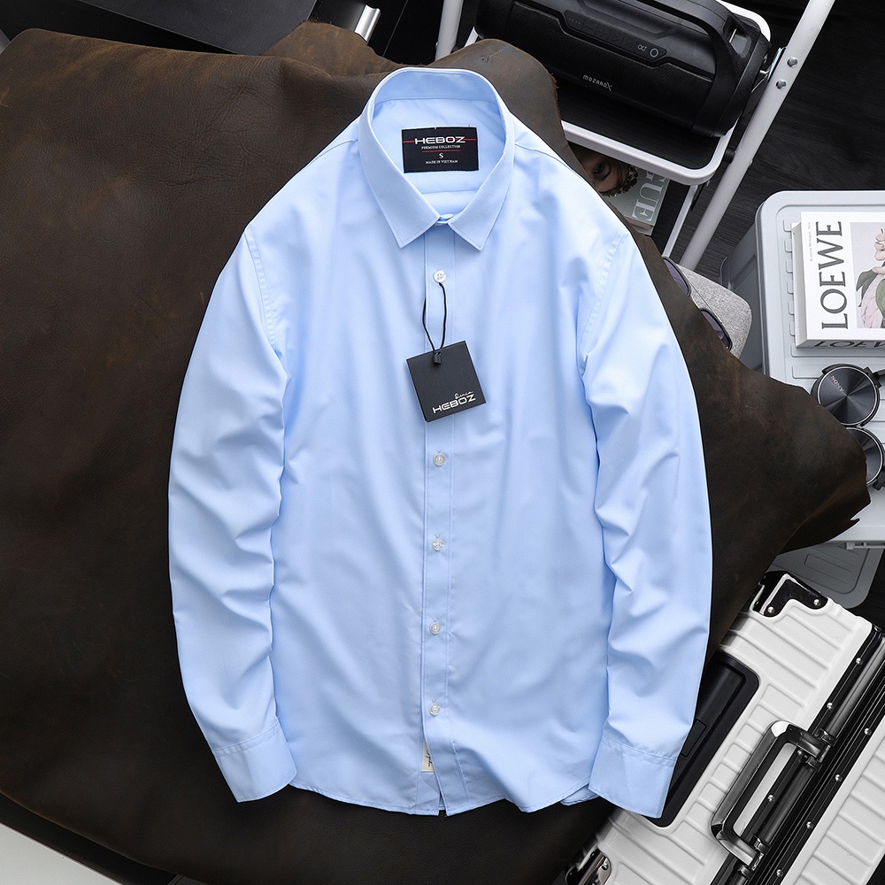 Áo sơ mi nam dài tay cổ bẻ, chất vải cotton cao cấp basic Heboz 6M - 00001286