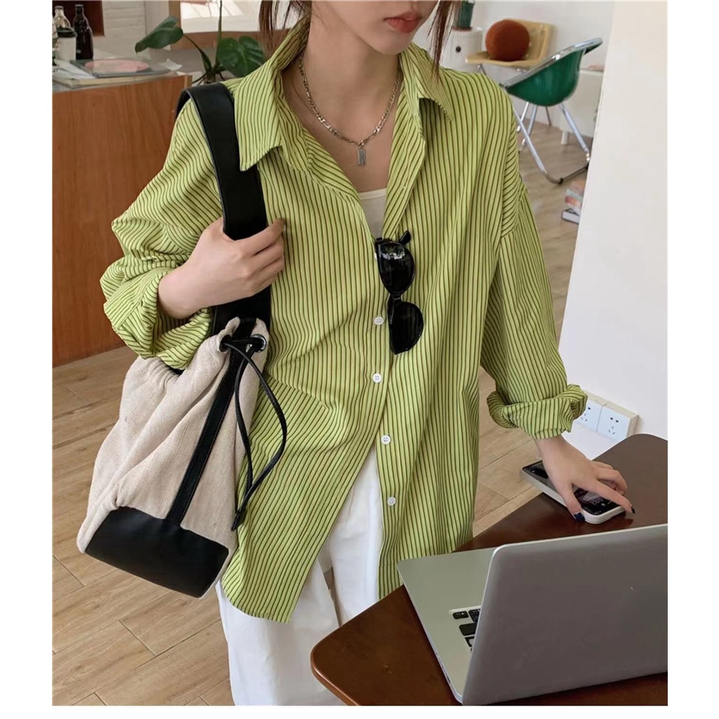 Áo Sơ Mi Dài Tay Họa Tiết Kẻ Sọc Thời Trang Mới Cho Nữ