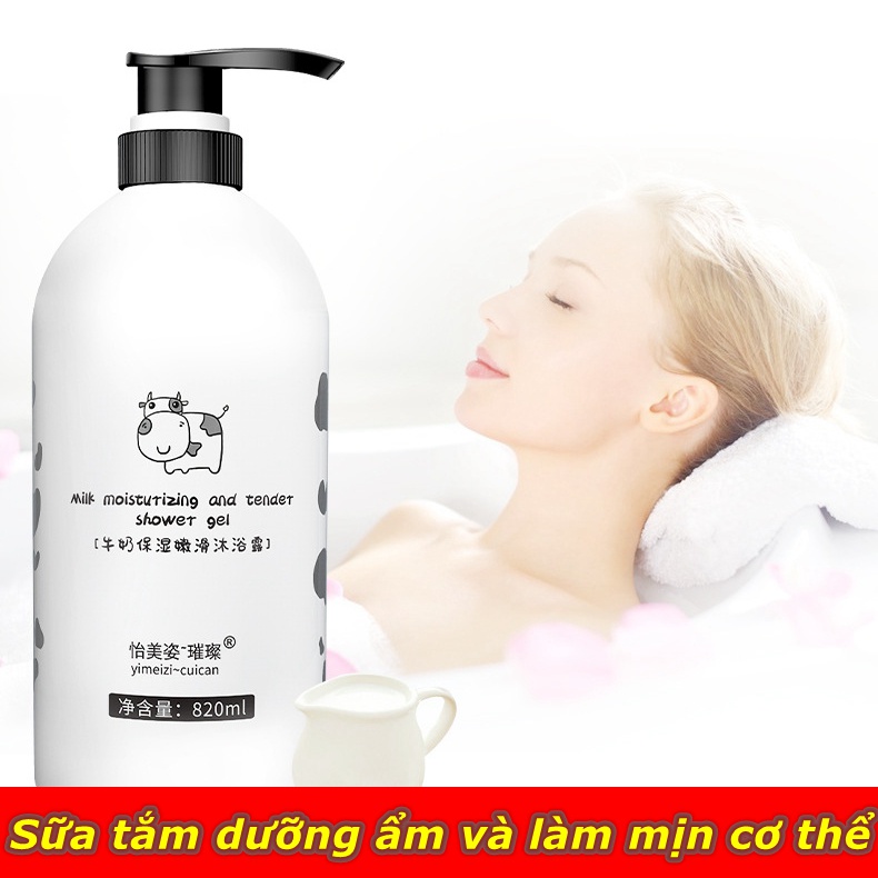 Sữa tắm sữa Tắm sữa bò 820ml Dưỡng ẩm Làm trắng da Giữ hương thơm lâu Loại bỏ da gà Sạch da Không kích thích
