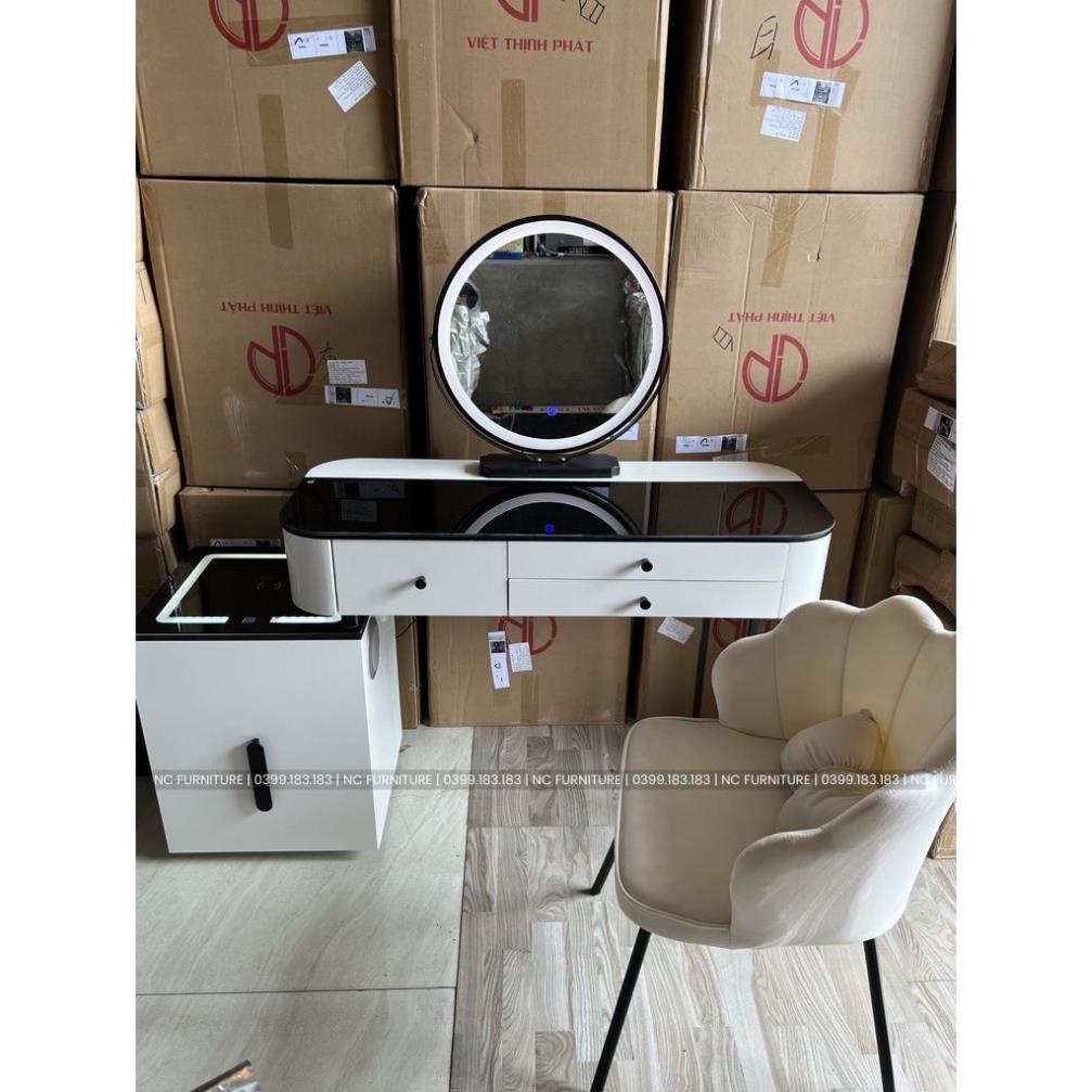 Đặt hàng ib shop - Bàn trang điểm thông minh nhập khẩu đủ kèm ghế và gương led có loa sạc đèn đủ bộ - mã BP4