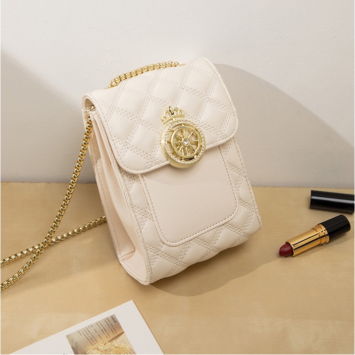 Túi xách nữ mini khóa vương miện hoàng gia sang chảnh dây xích vàng chống trộm Capucha T251