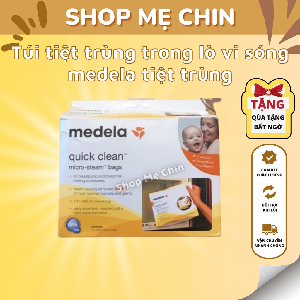 Túi tiệt trùng trong lò vi sóng medela tiệt trùng phụ kiện hút sữa, bình, núm ty, ly tập uống