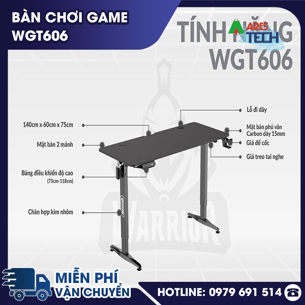 ✔️Bàn nâng hạ WARRIOR Paladin Series WGT606✔️Mặt bàn  bằng sợi carbon P2PB✔️BẢO HÀNH 12 THÁNG