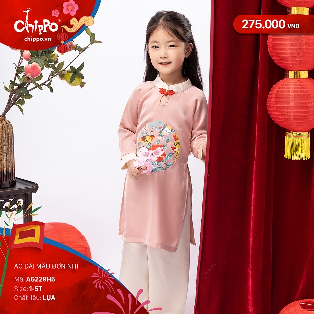 Áo dài bé gái Tết Chippo dáng cách tân mẫu mới 2023 cho bé gái 1 2 3 4 5 tuổi từ 10-20kg Quần áo trẻ em