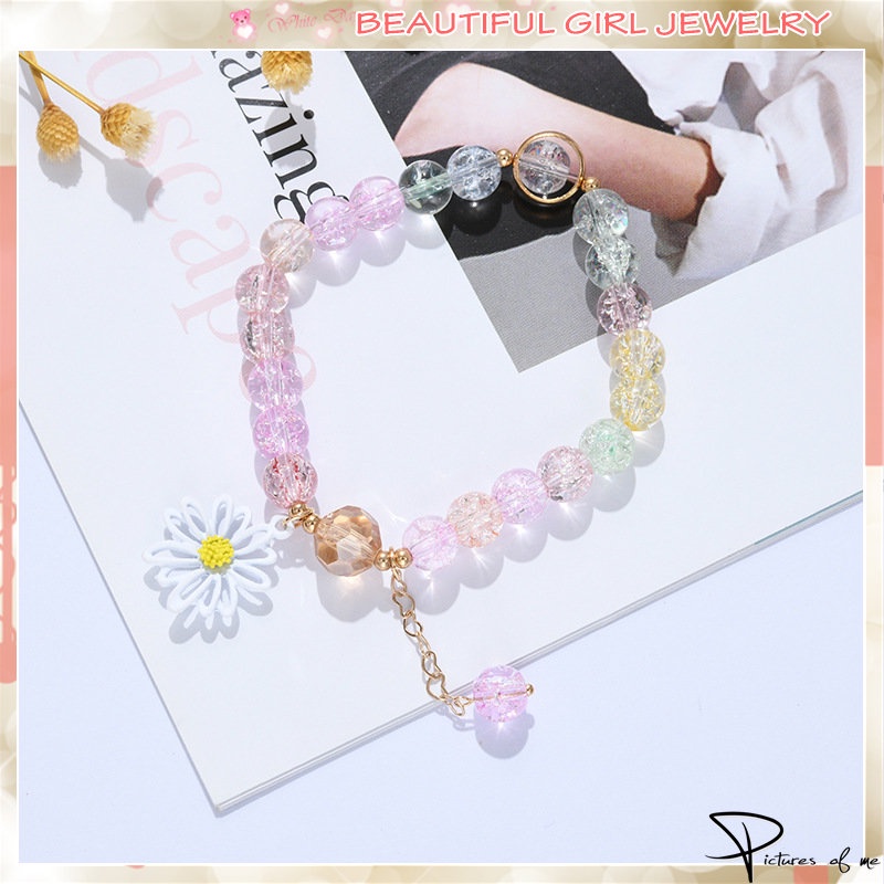 Vòng Tay Chuỗi Hạt Mặt Hình Hoa Cúc Nhiều Màu Cho Nữ