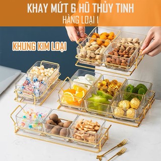 [XẢ KHO] Khay đựng hoa quả bánh kẹo thủy tinh khung kim loại mạ vàng cao cấp - VS03