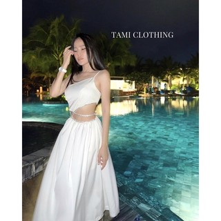 TAMI • Đầm váy xoè lệch vai kết đá eo (D25)