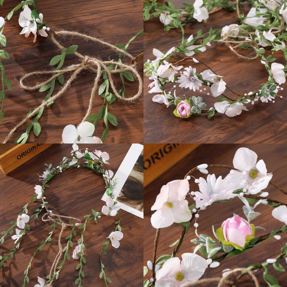 Vòng Hoa Giả Phối Tua Rua Cài Tóc Thời Trang Cho Cô Dâu