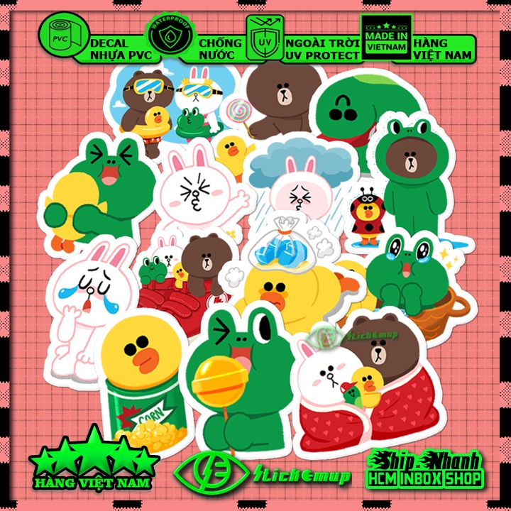 Sticker Hình dán chủ đề LINE cute - Hàng VN, chất liệu decal nhựa pvc, không thấm nước, dán xe, nón bh, vali