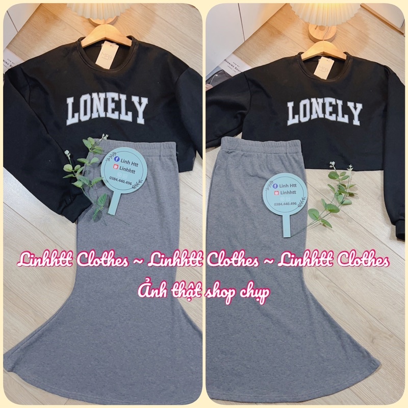 SALE -SET NỈ ĐUÔI CÁ DÁNG DÀI ÁO CROTOP MPB