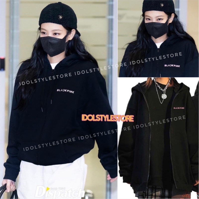 Áo khoác nỉ mũ hoodie zip logo Blackpink Jennie Lisa