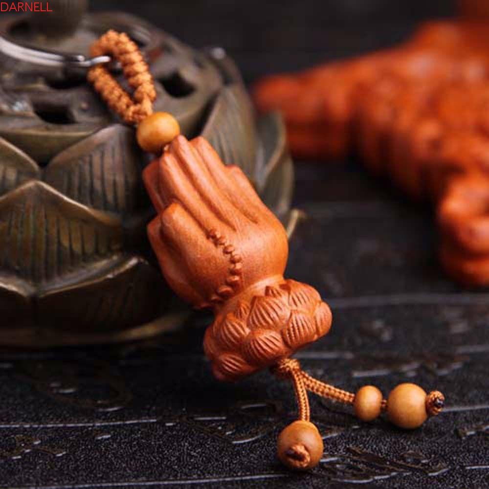 Móc Khóa Gỗ Đào Chạm Khắc Thủ Công Phong Cách Phật Giáo Vintage