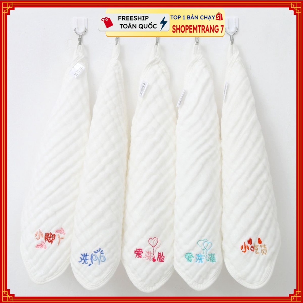 PVN35939 Sét 5 khăn sữa 6 lớp thêu chữ size 30*30 mềm mịn cho bé yêu T2 . . .