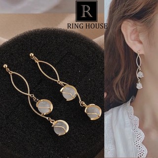 (Chuôi bạc 925) E166 Khuyên tai nữ bông tai nữ hoa thả đá mắt mèo sáng đẹp dự tiệc Ring House